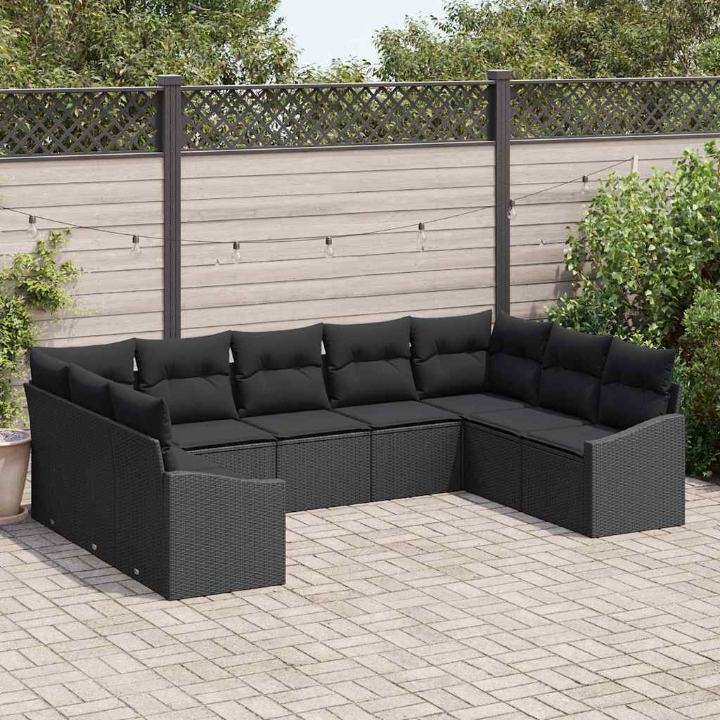 Sofa Sæt med pude 9 pcs Sort polyrattan