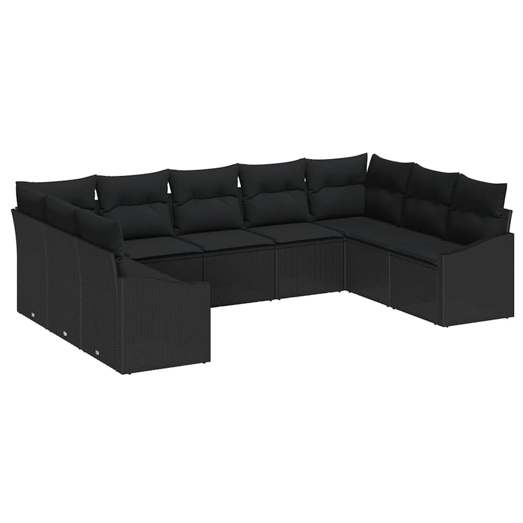 Sofa Sæt med pude 9 pcs Sort polyrattan