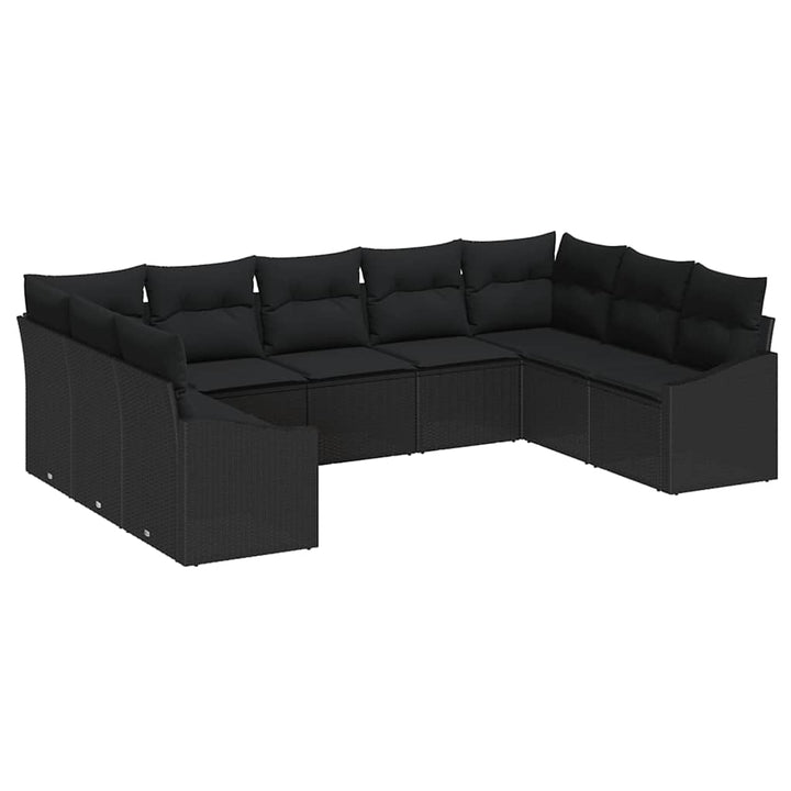 Sofa Sæt med pude 9 pcs Sort polyrattan