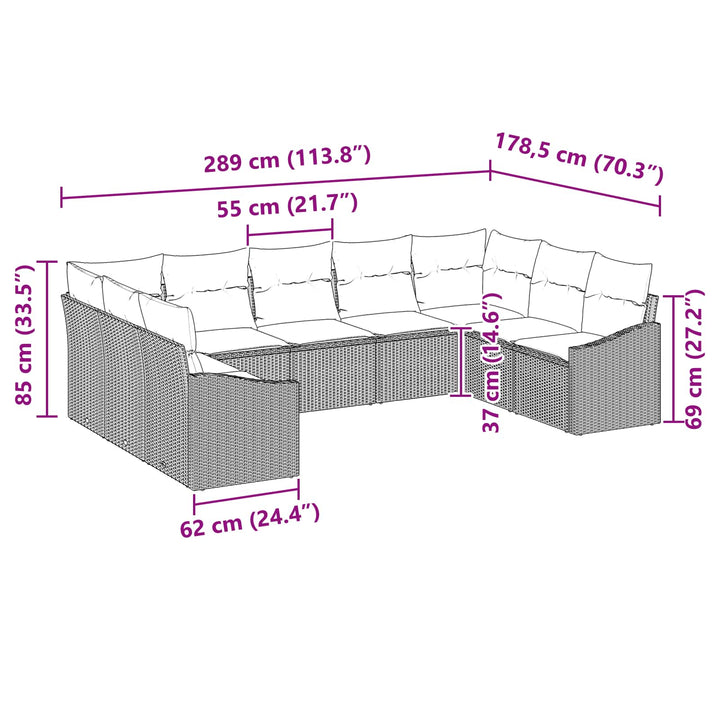 Sofa Sæt med pude 9 pcs Sort polyrattan