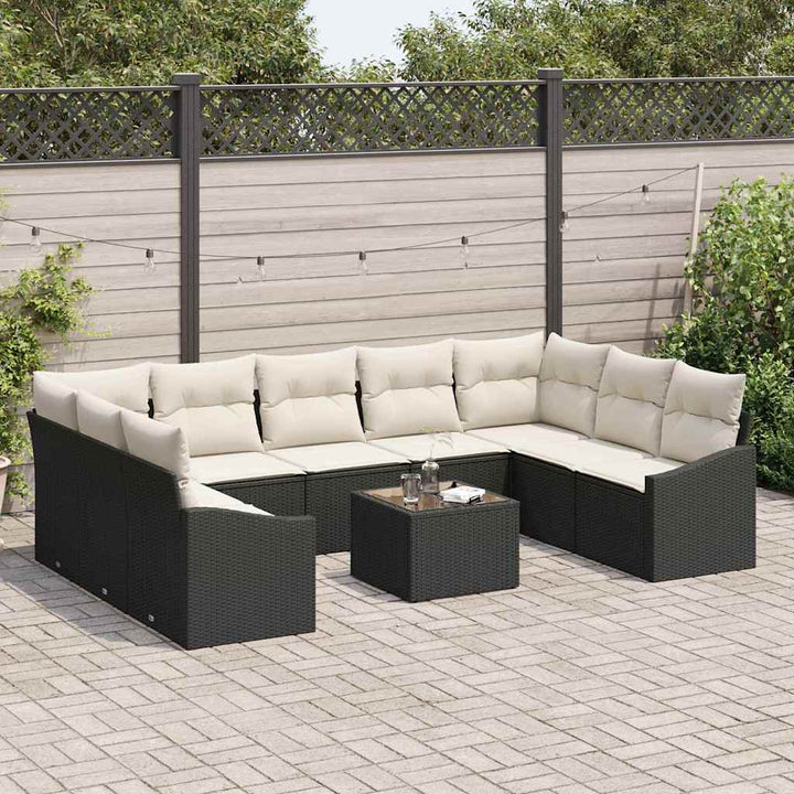 Sofa Sæt med pude 10 pcs Sort polyrattan