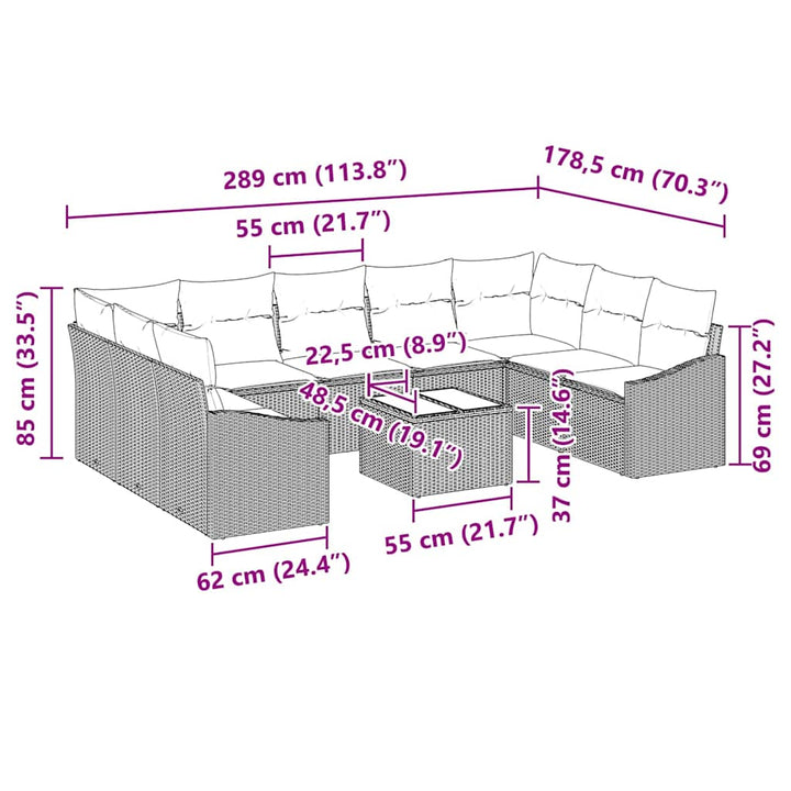 Sofa Sæt med pude 10 pcs Sort polyrattan