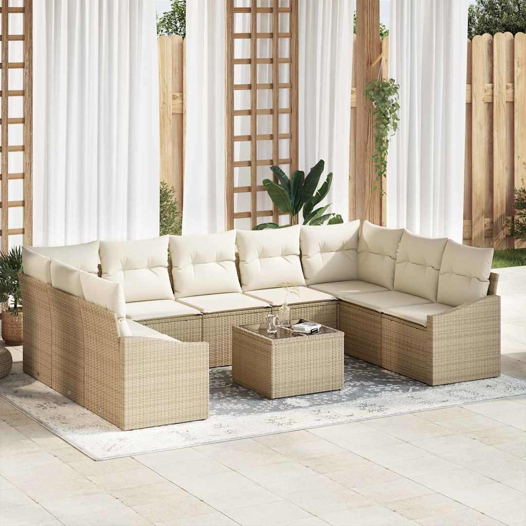 Sofa Sæt med pude 10 pcs Beige polyrattan