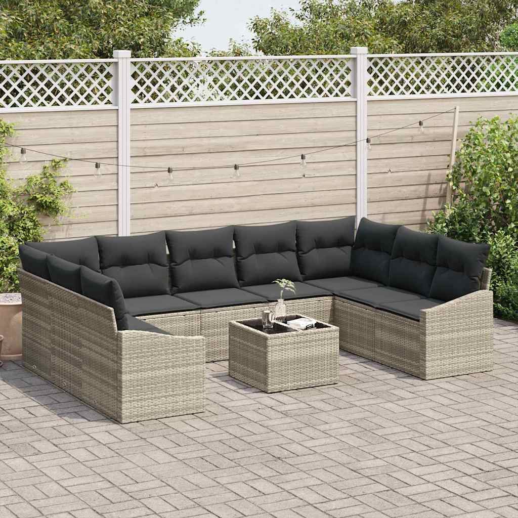 Sofa Sæt med pude 10 pcs Lysegrå polyrattan