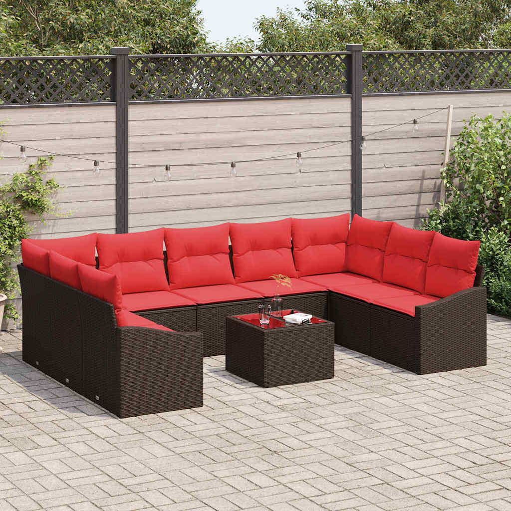 Sofa Sæt 10 stk. Brun polyrattan