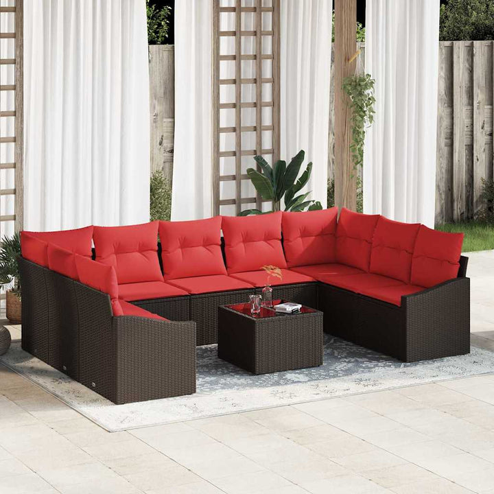 Sofa Sæt 10 stk. Brun polyrattan