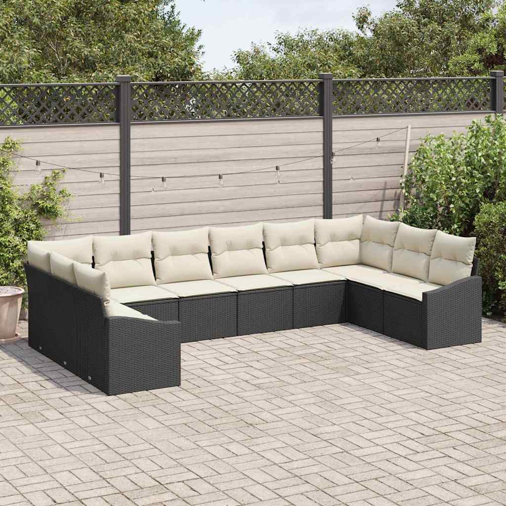 Sofa Sæt med pude 10 pcs Sort polyrattan