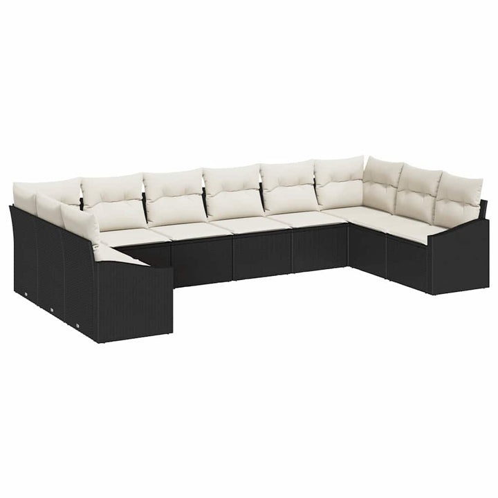 Sofa Sæt med pude 10 pcs Sort polyrattan