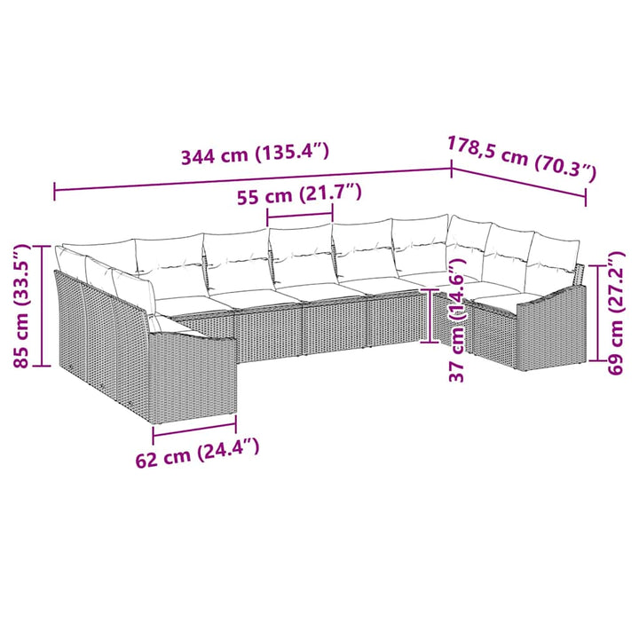 Sofa Sæt med pude 10 pcs Sort polyrattan