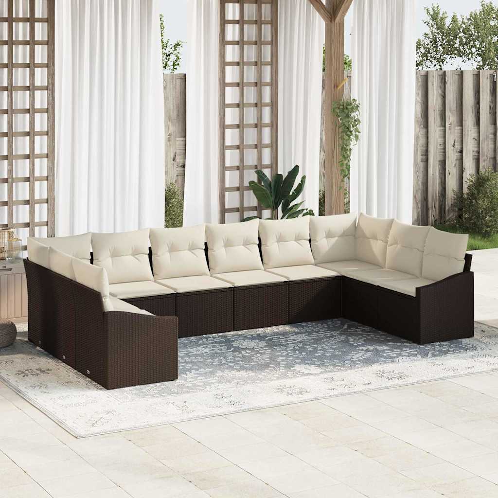 Sofa Sæt med pude 10 pcs Brun polyrattan