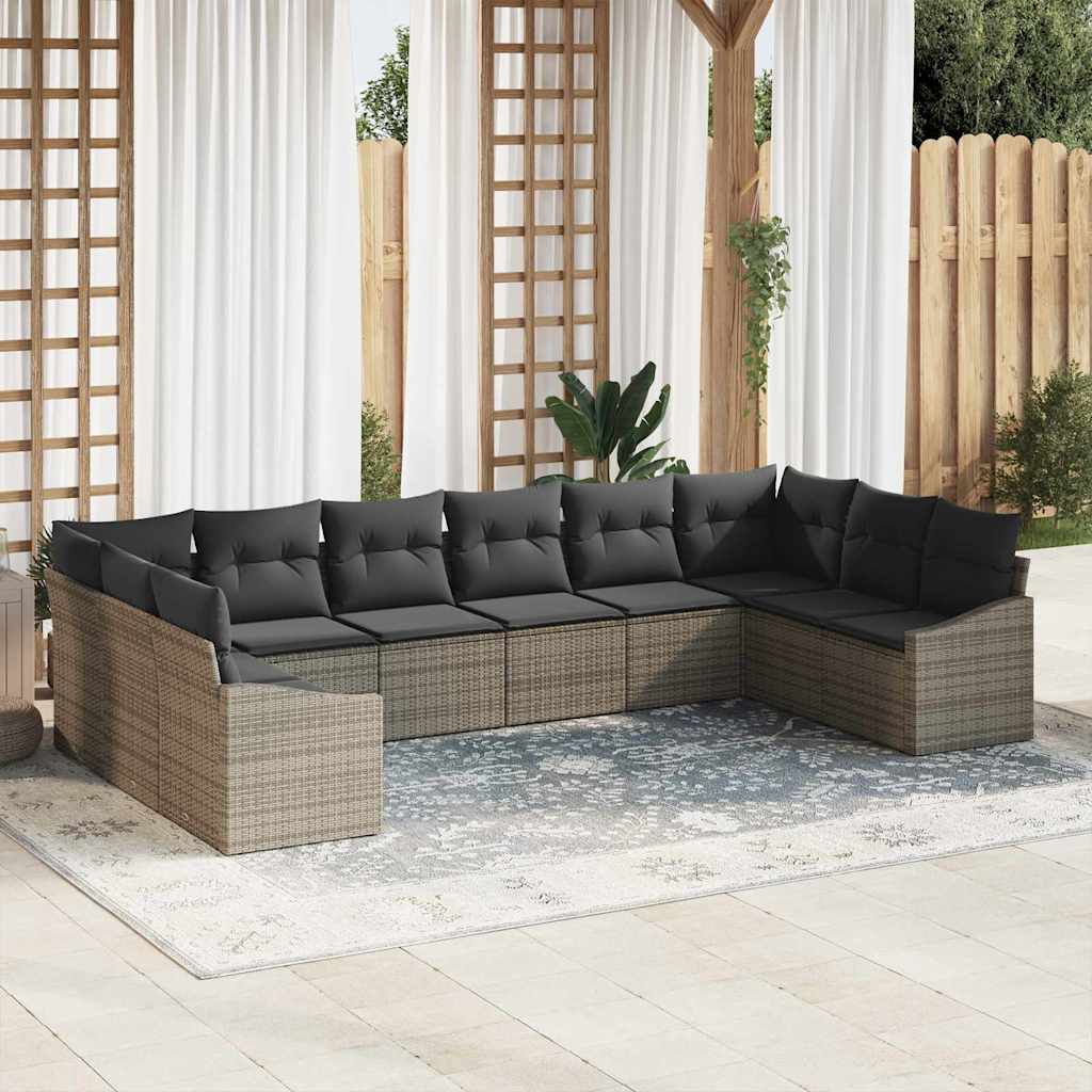 Sofa Sæt med pude 10 pcs Grå polyrattan