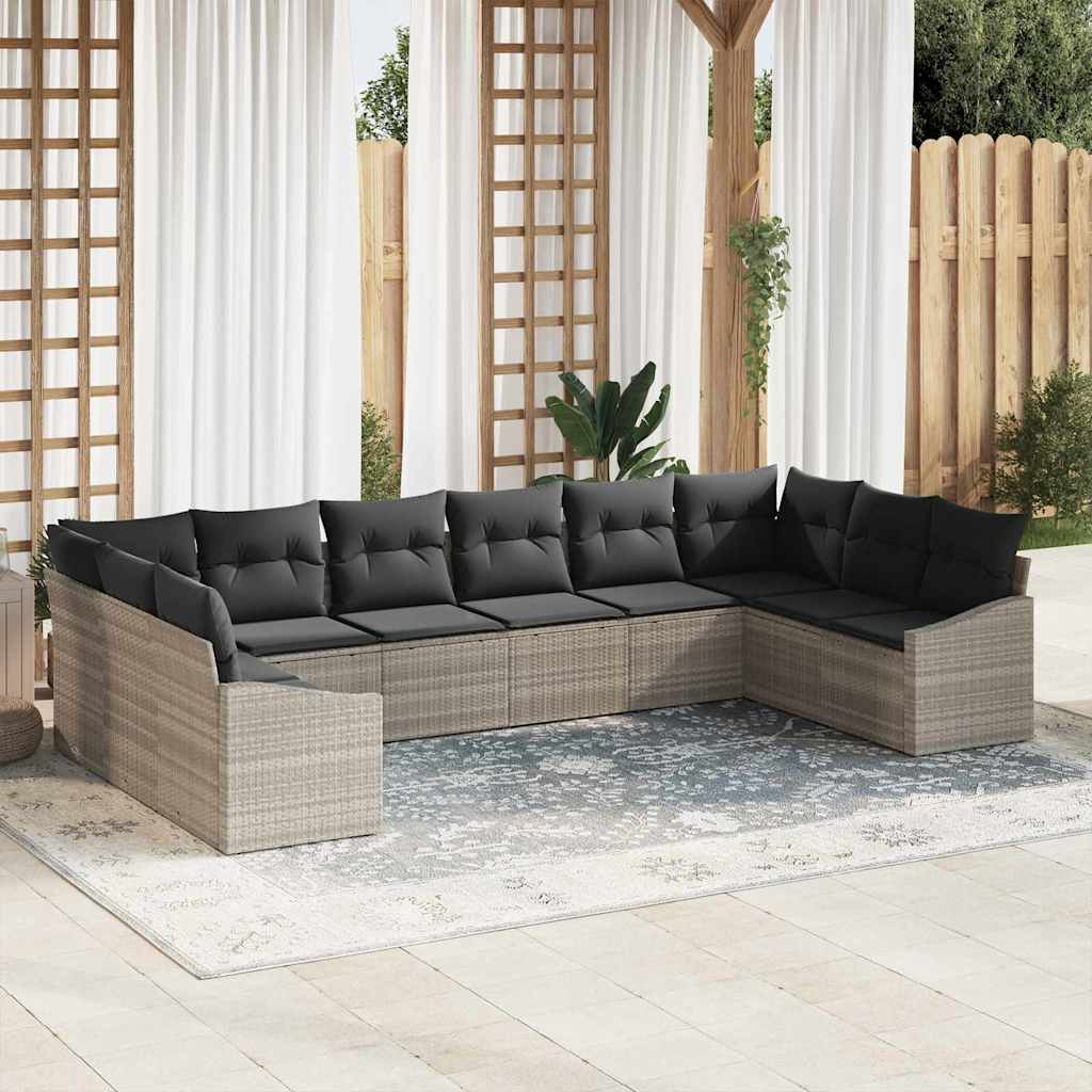 Sofa Sæt med pude 10 pcs Lysegrå polyrattan
