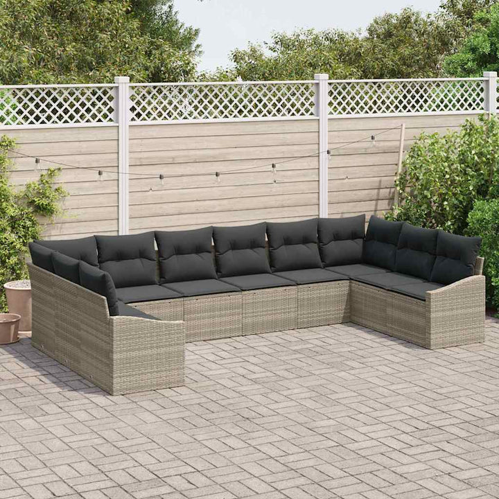 Sofa Sæt med pude 10 pcs Lysegrå polyrattan