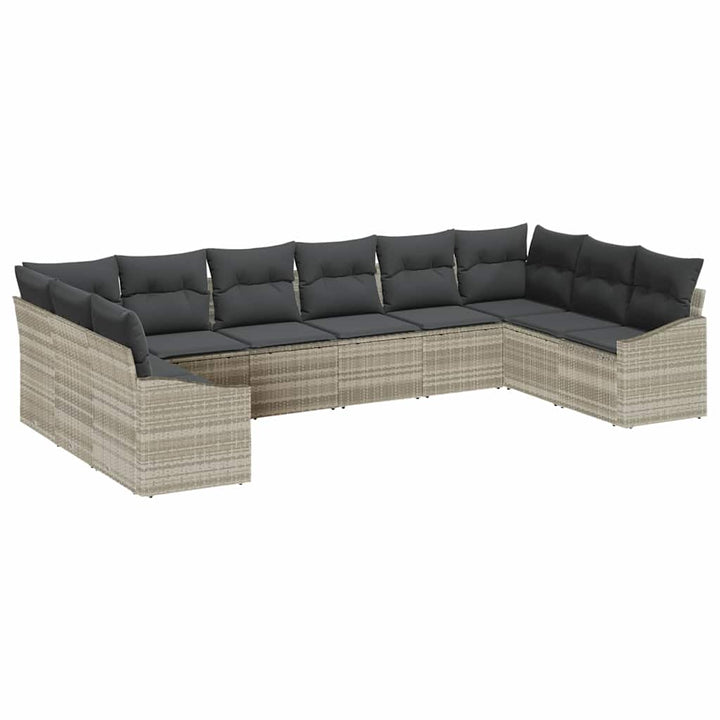 Sofa Sæt med pude 10 pcs Lysegrå polyrattan
