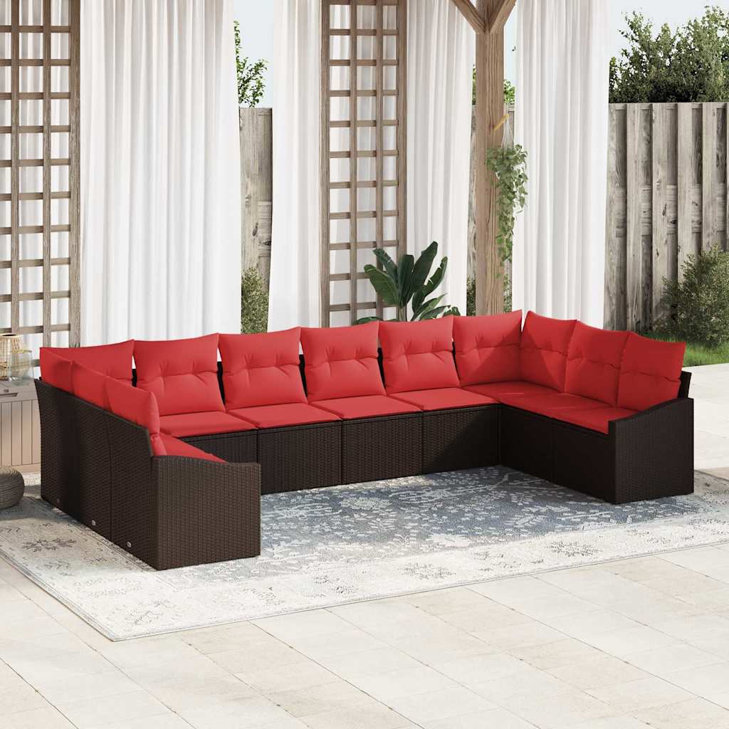 Sofa Sæt 10 stk. Brun polyrattan