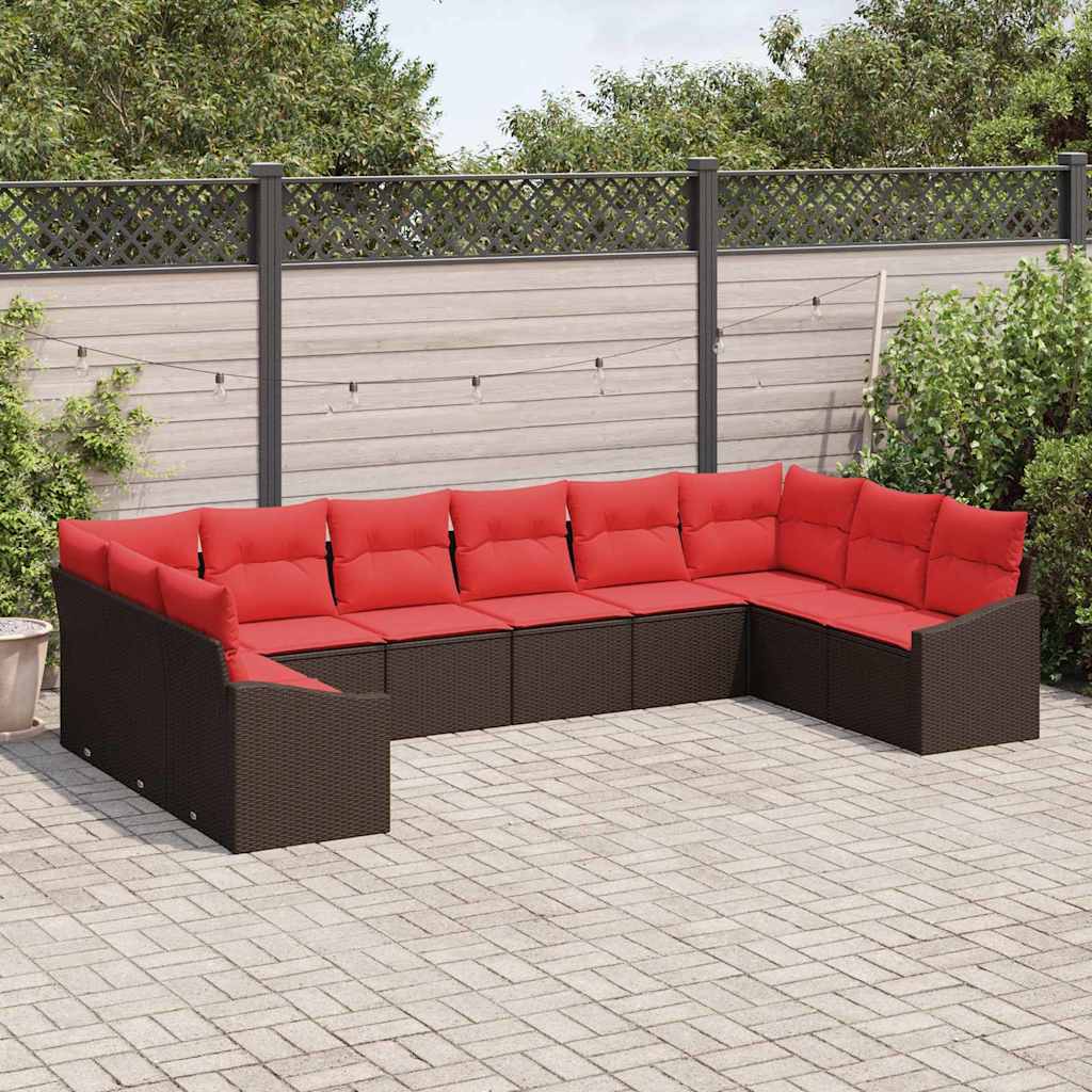 Sofa Sæt 10 stk. Brun polyrattan