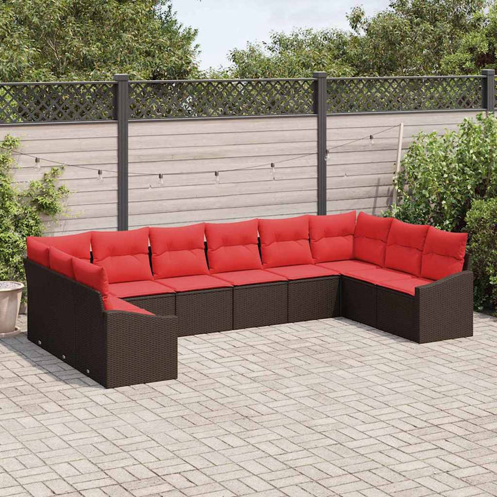 Sofa Sæt 10 stk. Brun polyrattan