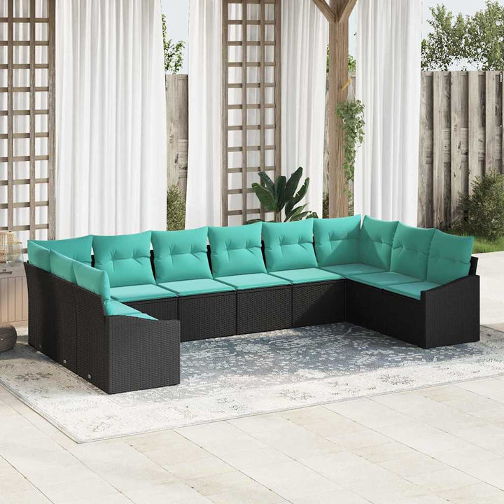 Sofa Sæt med pude 10 pcs Sort polyrattan