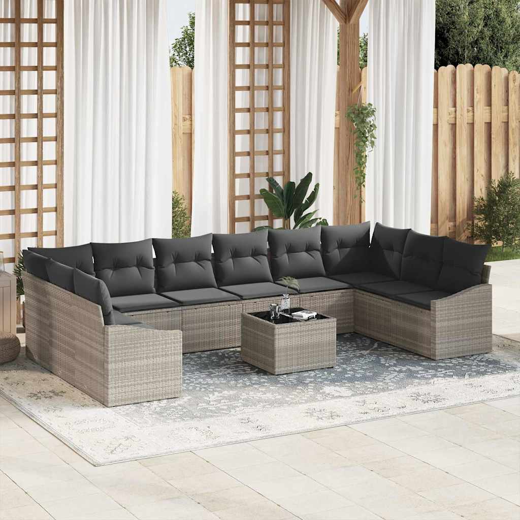 Sofa Sæt med pude 11 pcs Lysegrå polyrattan