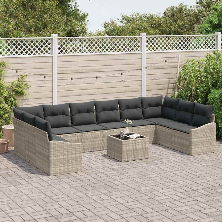 Sofa Sæt 11 stk. Lysegrå polyrattan