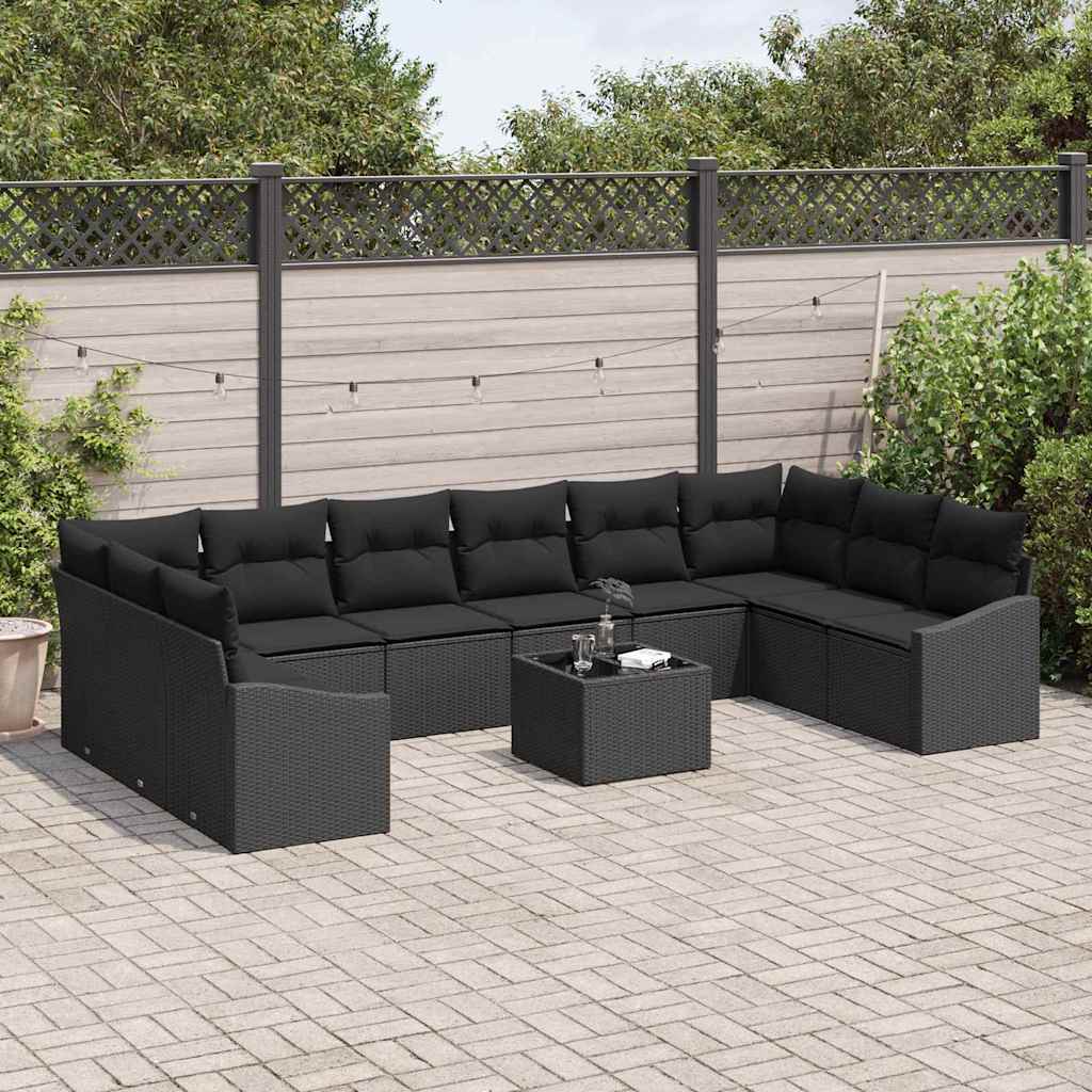 Sofa Sæt med pude 11 pcs Sort polyrattan