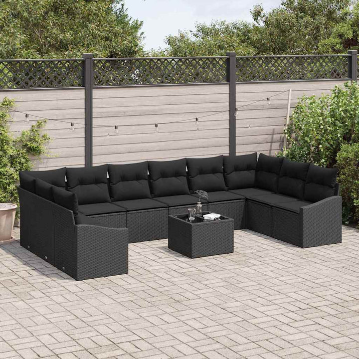 Sofa Sæt med pude 11 pcs Sort polyrattan