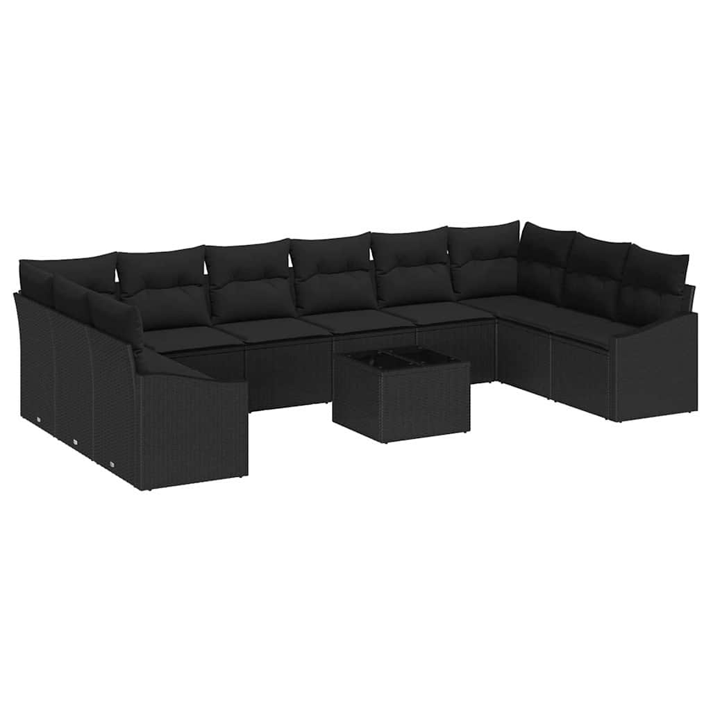 Sofa Sæt med pude 11 pcs Sort polyrattan