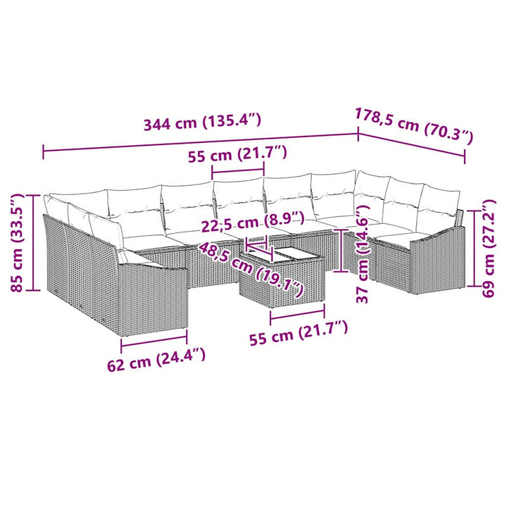 Sofa Sæt med pude 11 pcs Sort polyrattan