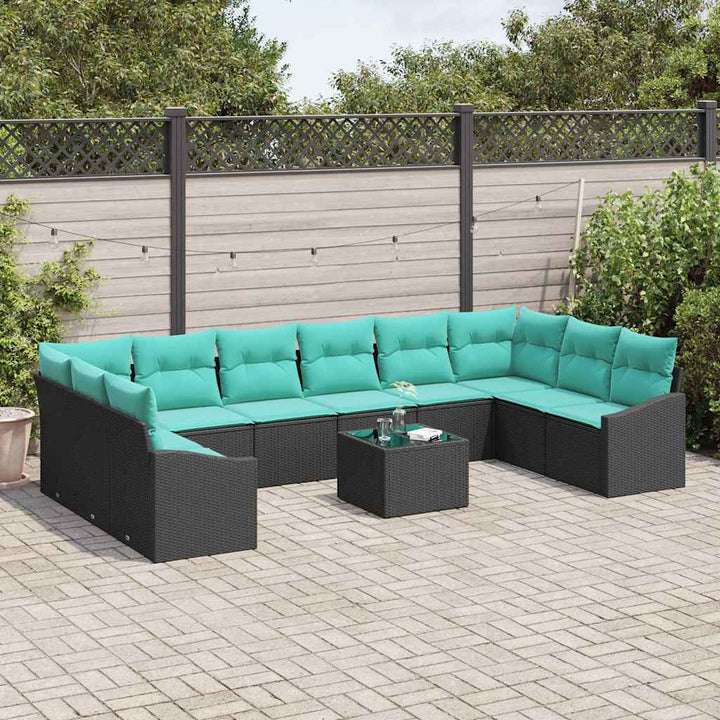 Sofa Sæt med pude 11 pcs Sort polyrattan