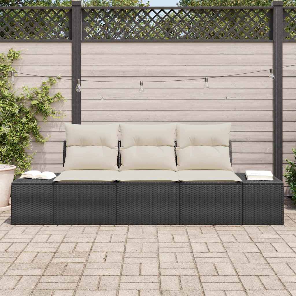 Sofa Sæt med pude 3 pcs Sort polyrattan