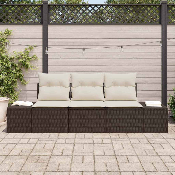 Sofa Sæt med pude 3 pcs Brun polyrattan