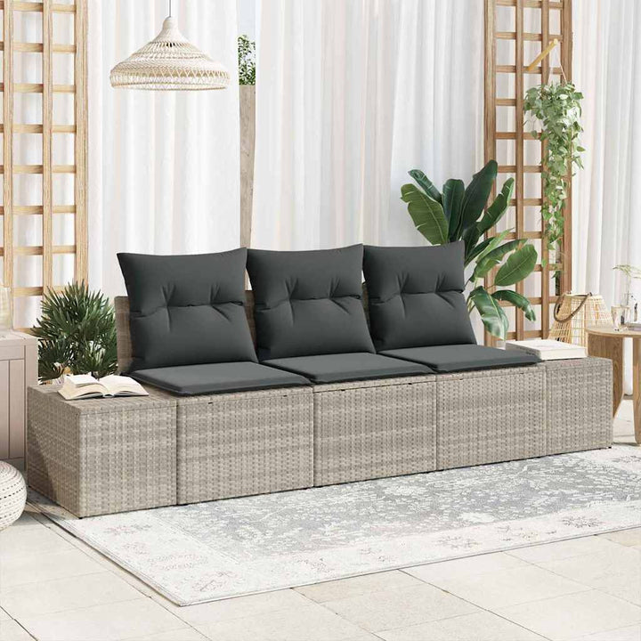 Sofa Sæt med pude 3 pcs Lysegrå polyrattan