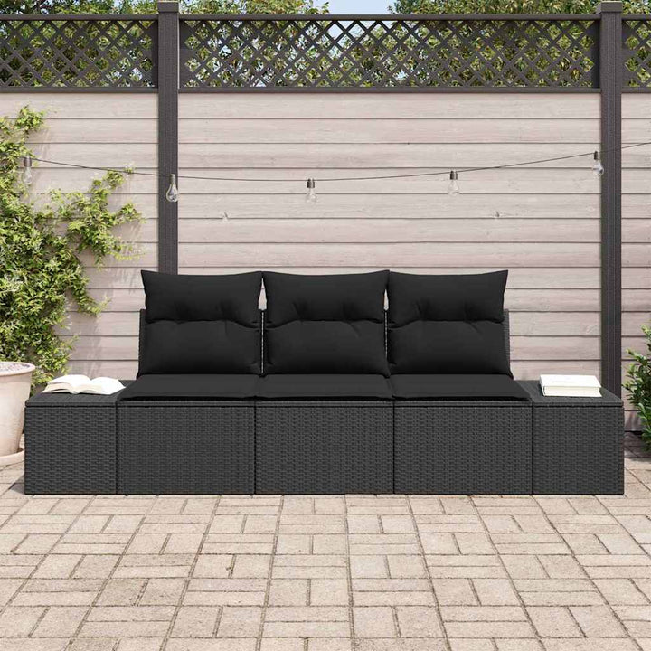 Sofa Sæt med pude 3 pcs Sort polyrattan