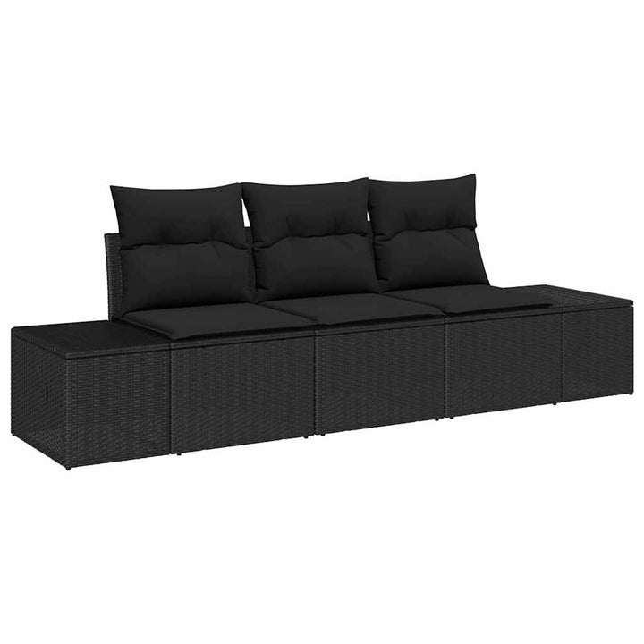 Sofa Sæt med pude 3 pcs Sort polyrattan