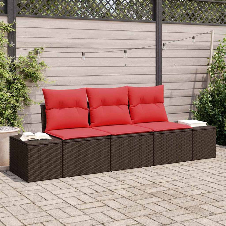 Sofa Sæt med pude 3 pcs Brun polyrattan
