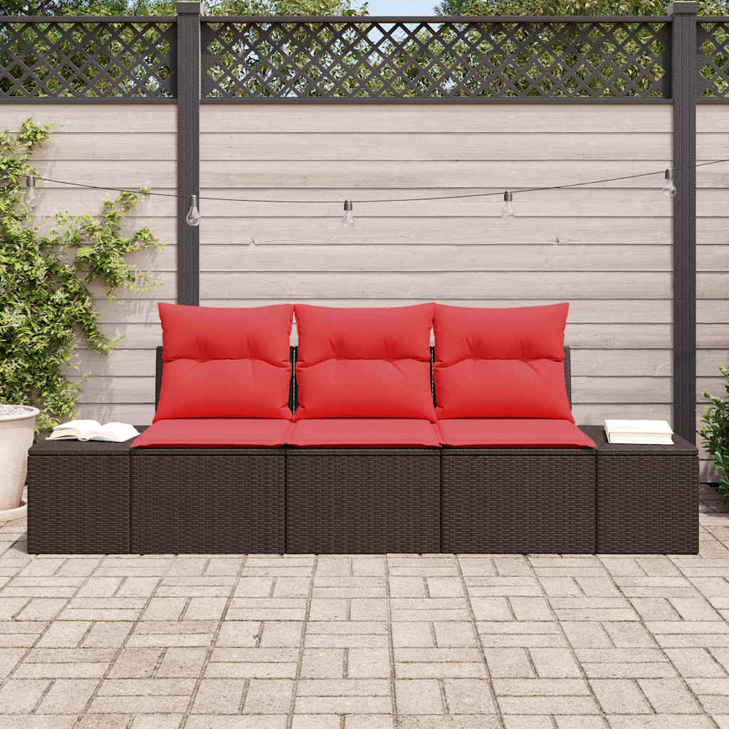 Sofa Sæt med pude 3 pcs Brun polyrattan