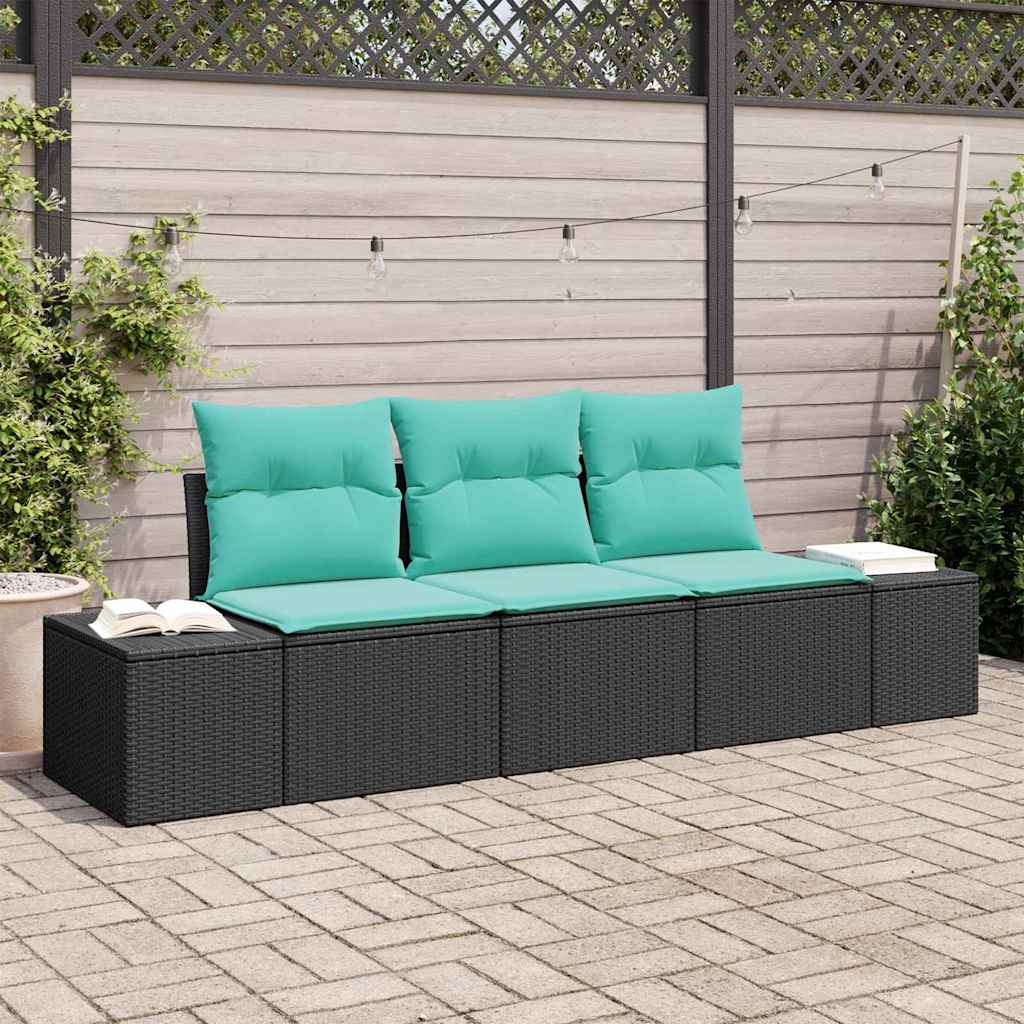 Sofa Sæt 3 stk. Sort polyrattan