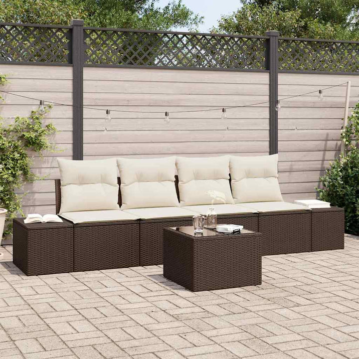 Sofa Sæt med pude med pude 5 pcs Brun og Creme polyrattan