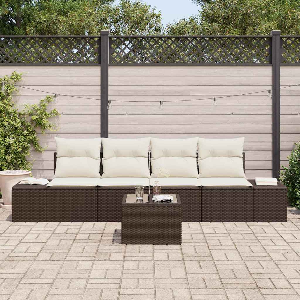 Sofa Sæt med pude med pude 5 pcs Brun og Creme polyrattan