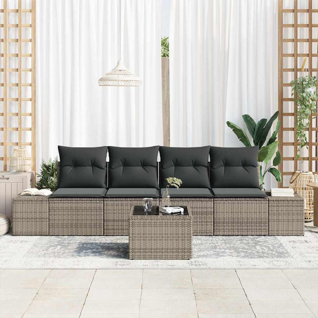 Sofa Sæt med pude med pude 5 pcs Grå polyrattan