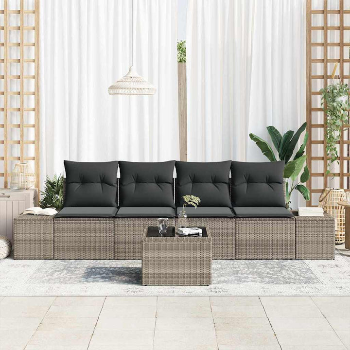 Sofa Sæt med pude med pude 5 pcs Grå polyrattan