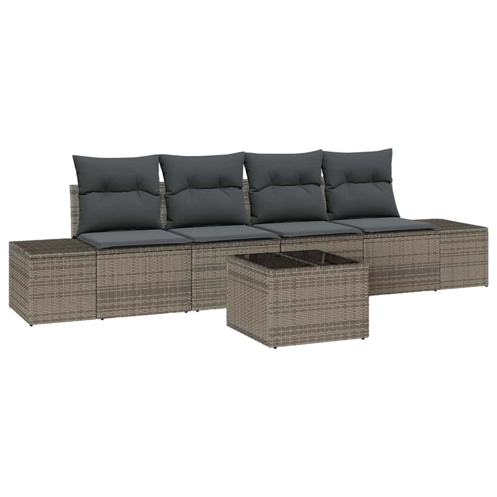 Sofa Sæt med pude med pude 5 pcs Grå polyrattan