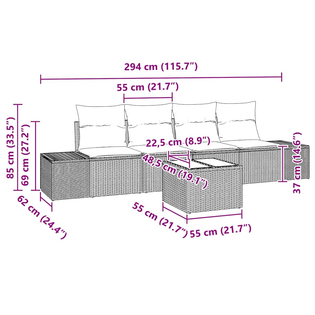 Sofa Sæt med pude med pude 5 pcs Grå polyrattan
