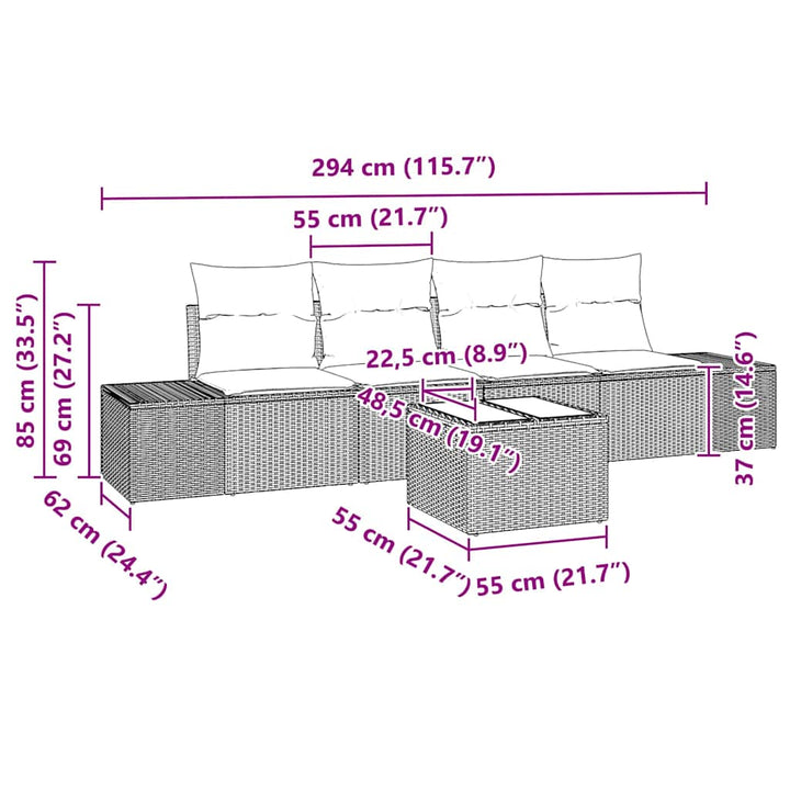 Sofa Sæt med pude med pude 5 pcs Grå polyrattan