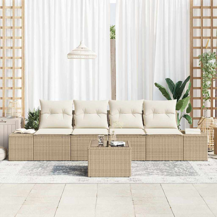 Sofa Sæt med pude med pude 5 pcs Beige og creme polyrattan