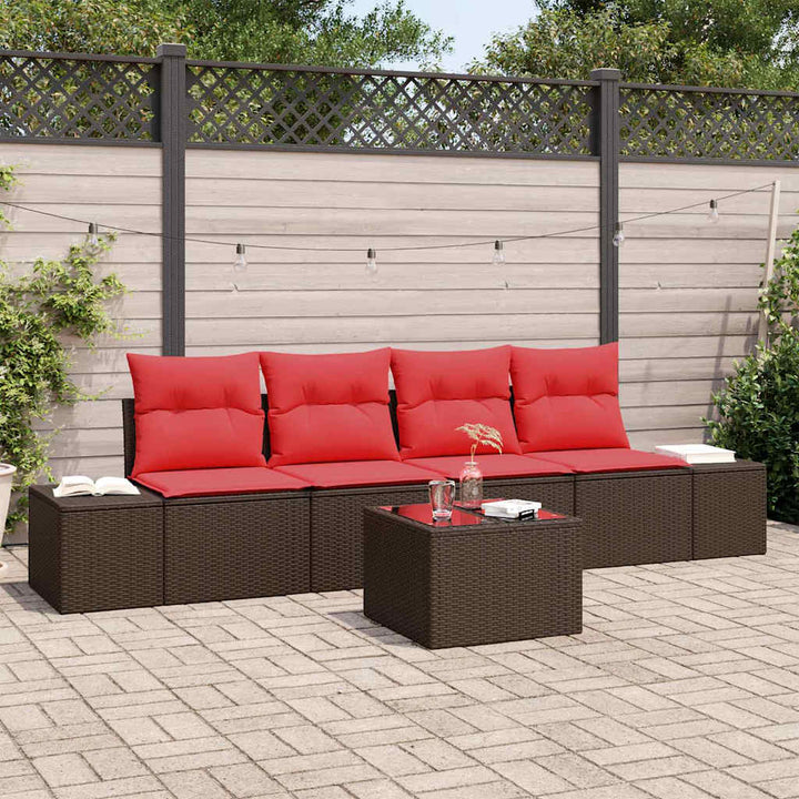 Sofa Sæt med pude 5 pcs Brun polyrattan
