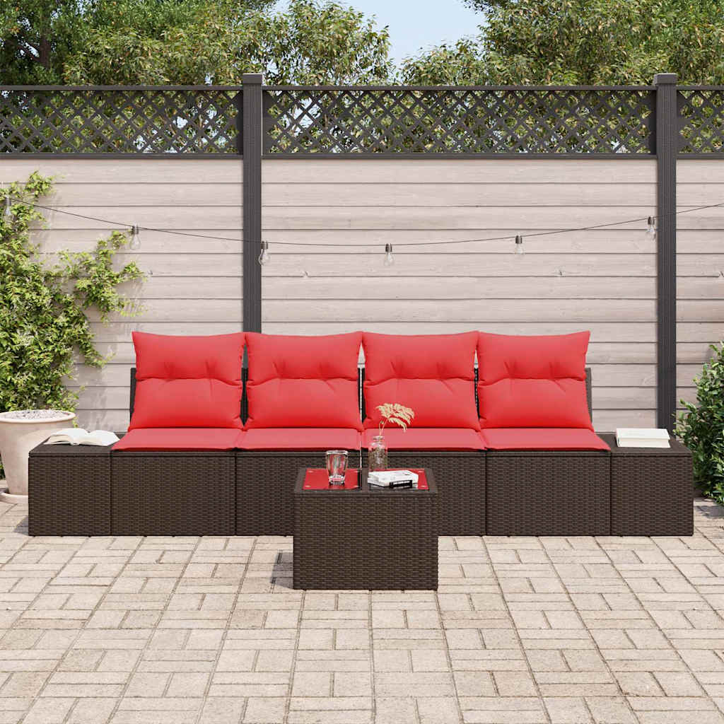 Sofa Sæt med pude 5 pcs Brun polyrattan