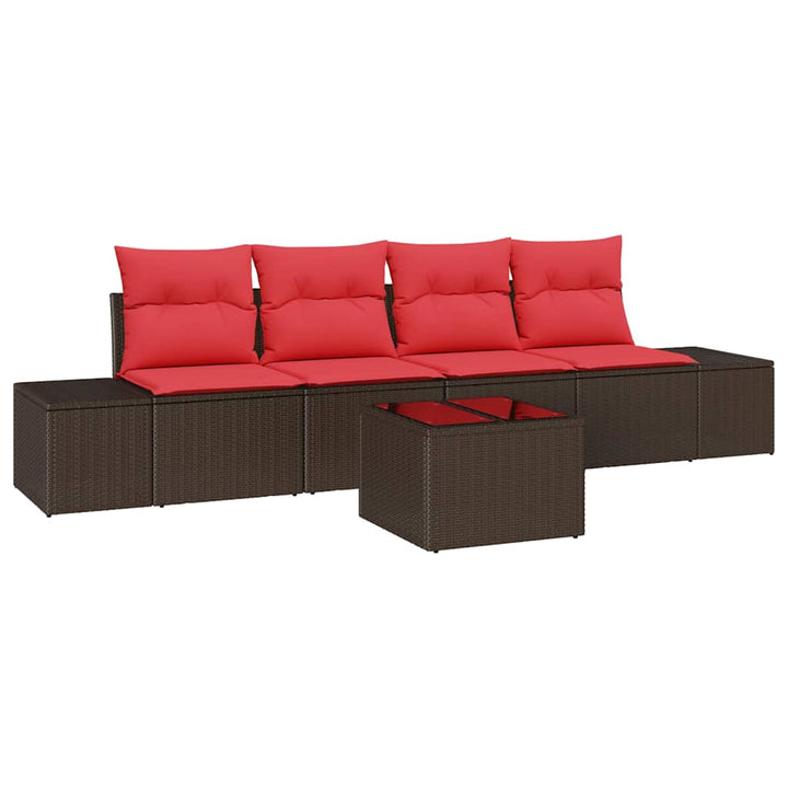 Sofa Sæt med pude 5 pcs Brun polyrattan