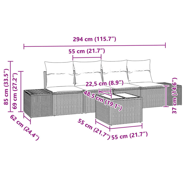 Sofa Sæt med pude 5 pcs Brun polyrattan