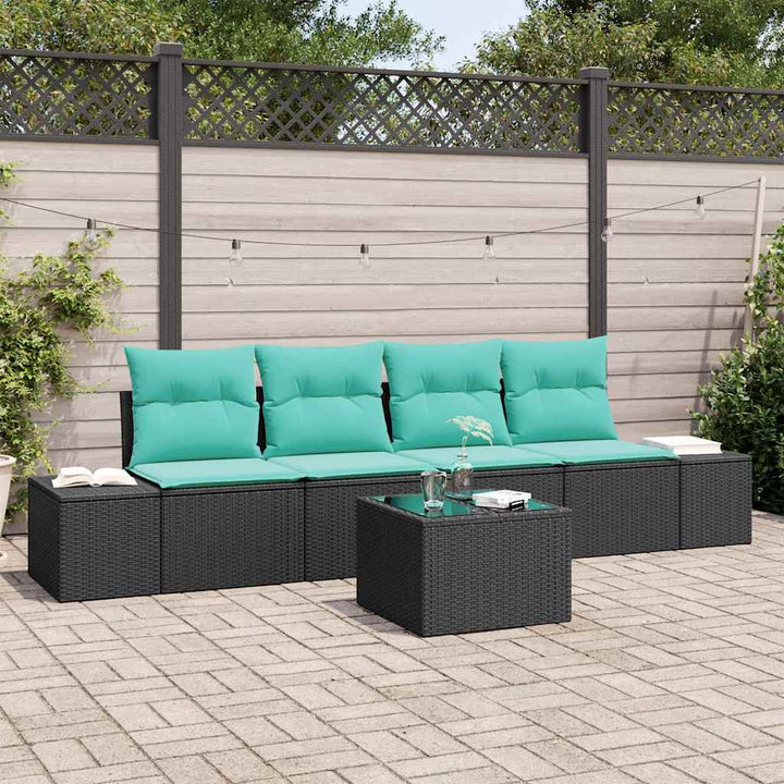 Sofa Sæt 5 stk. Sort polyrattan
